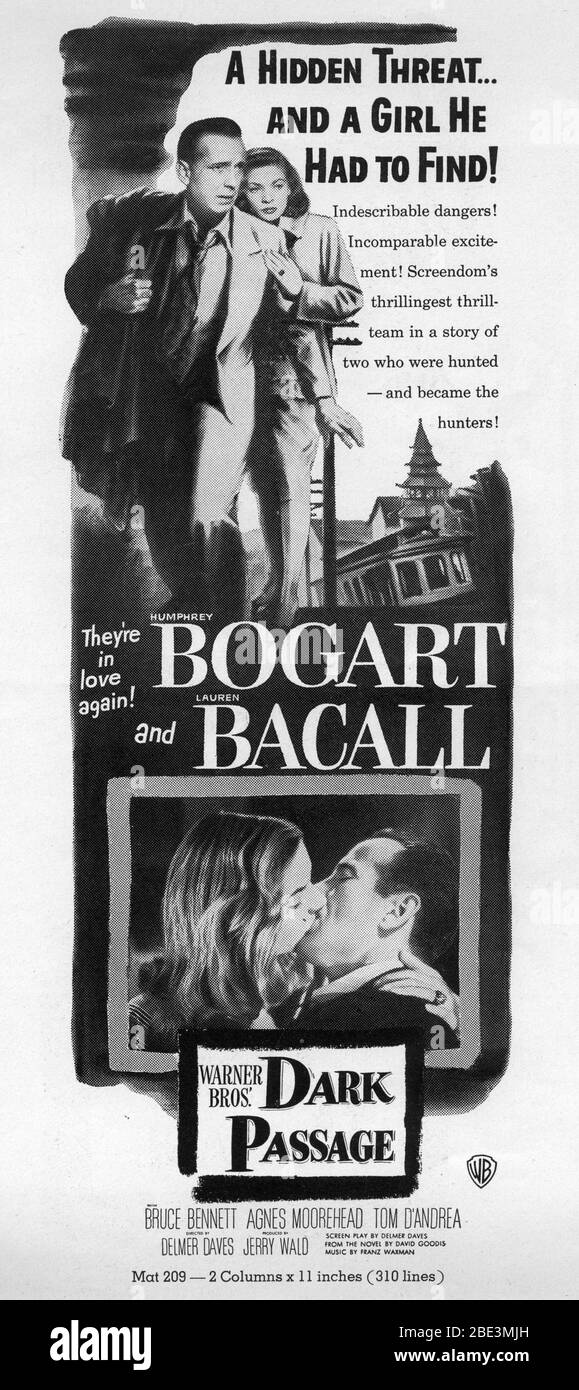 HUMPHREY BOGART and LAUREN BACALL in DARK PASSAGE 1947 director ...