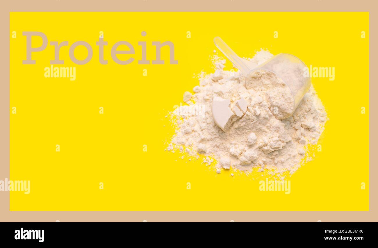 Protein Powder card, Heap of protein powder with plastic spoon Stock