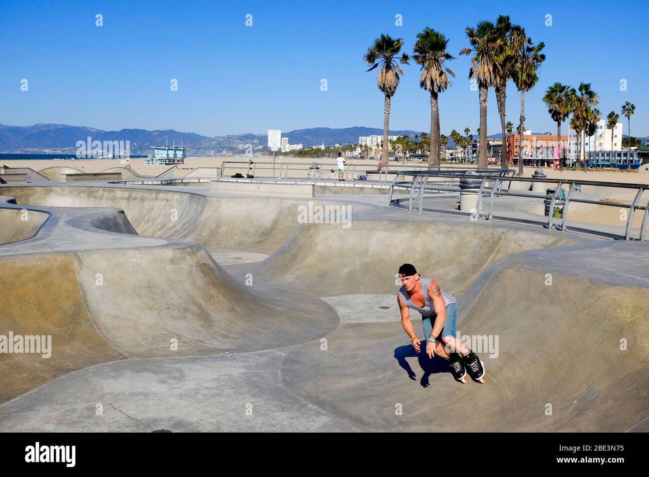 A Skateboarder performing tricks at Venice Beach Skatepark, Santa Monica,  California Stock Photo - Alamy