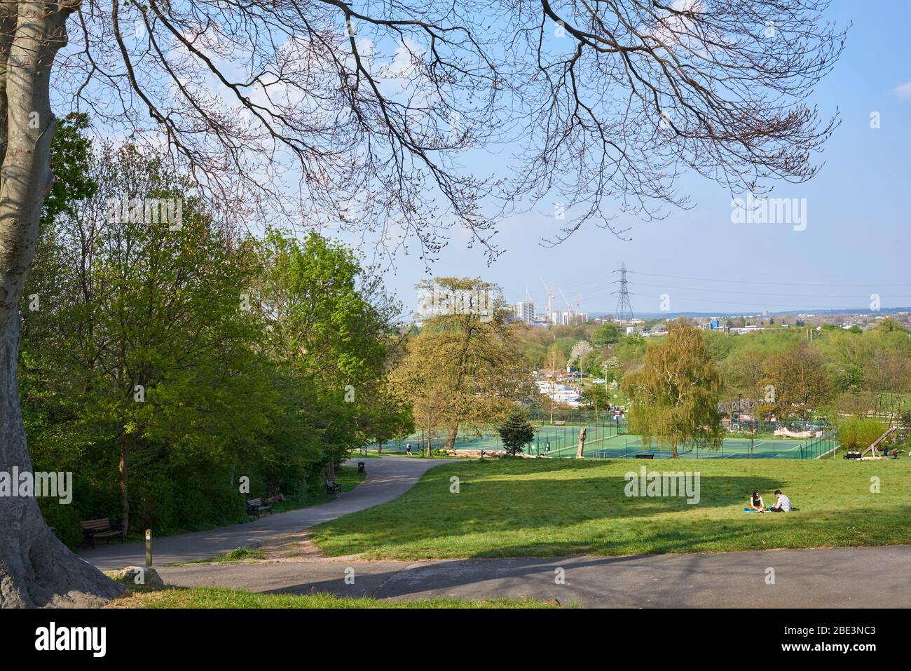 View over the Lea Valley, North London UK, from Springfield Park, Upper Clapton Stock Photo