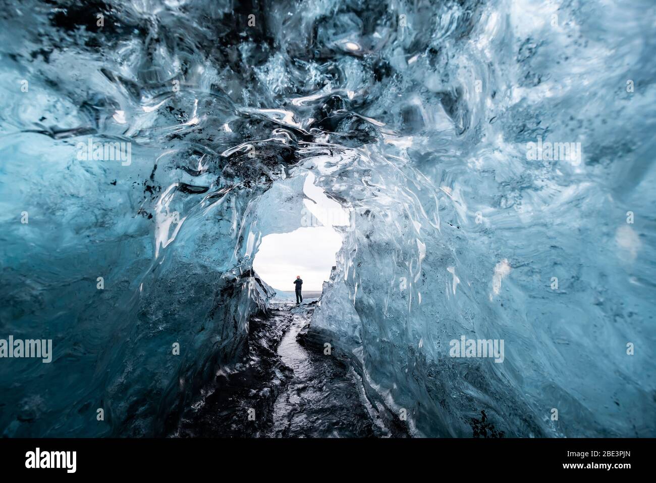 Inside a glacier ice cave in Iceland Stock Photo