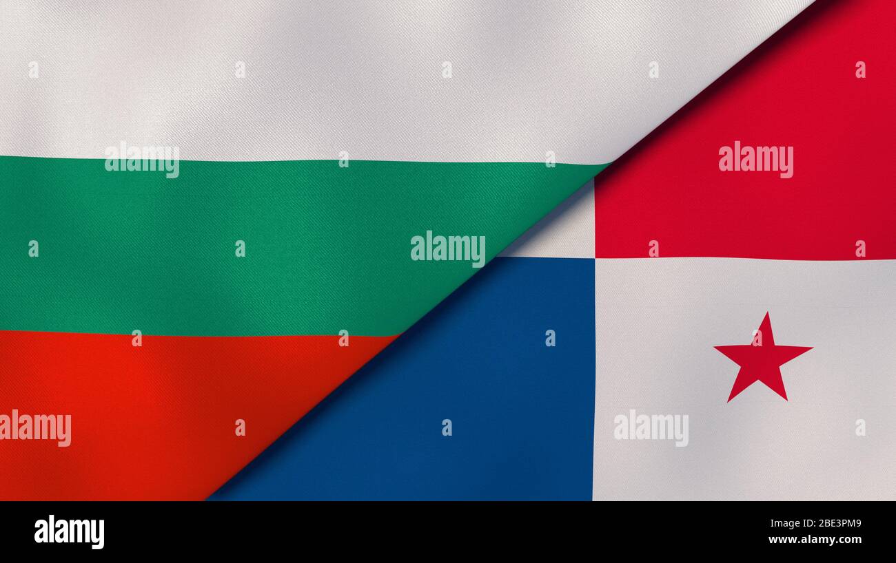Two states flags of Bulgaria and Panama. High quality business background. 3d illustration Stock Photo
