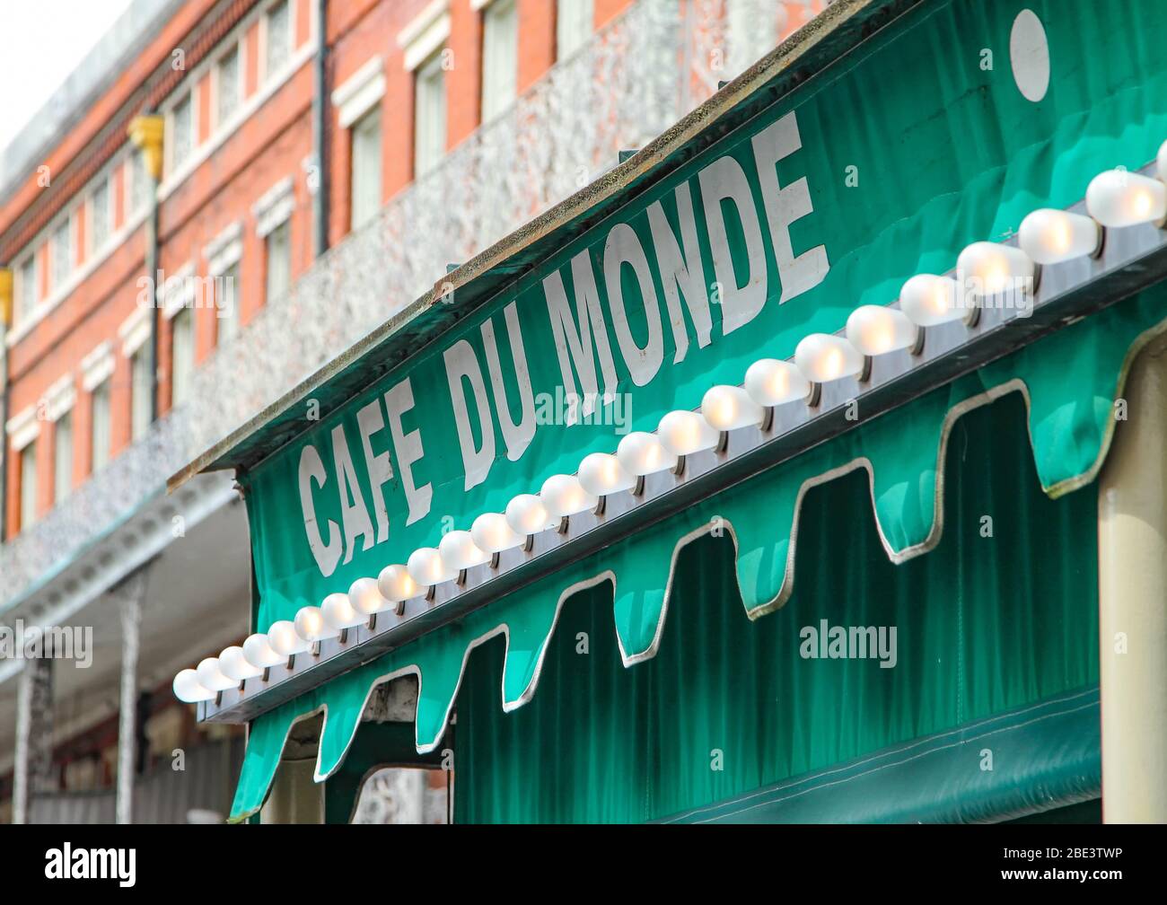 New Orleans, LA - March 27, 2016: A day/closeup shot of the Café Du Monde-Original French Market Coffee Stand exterior sign in the French Quarter. Stock Photo