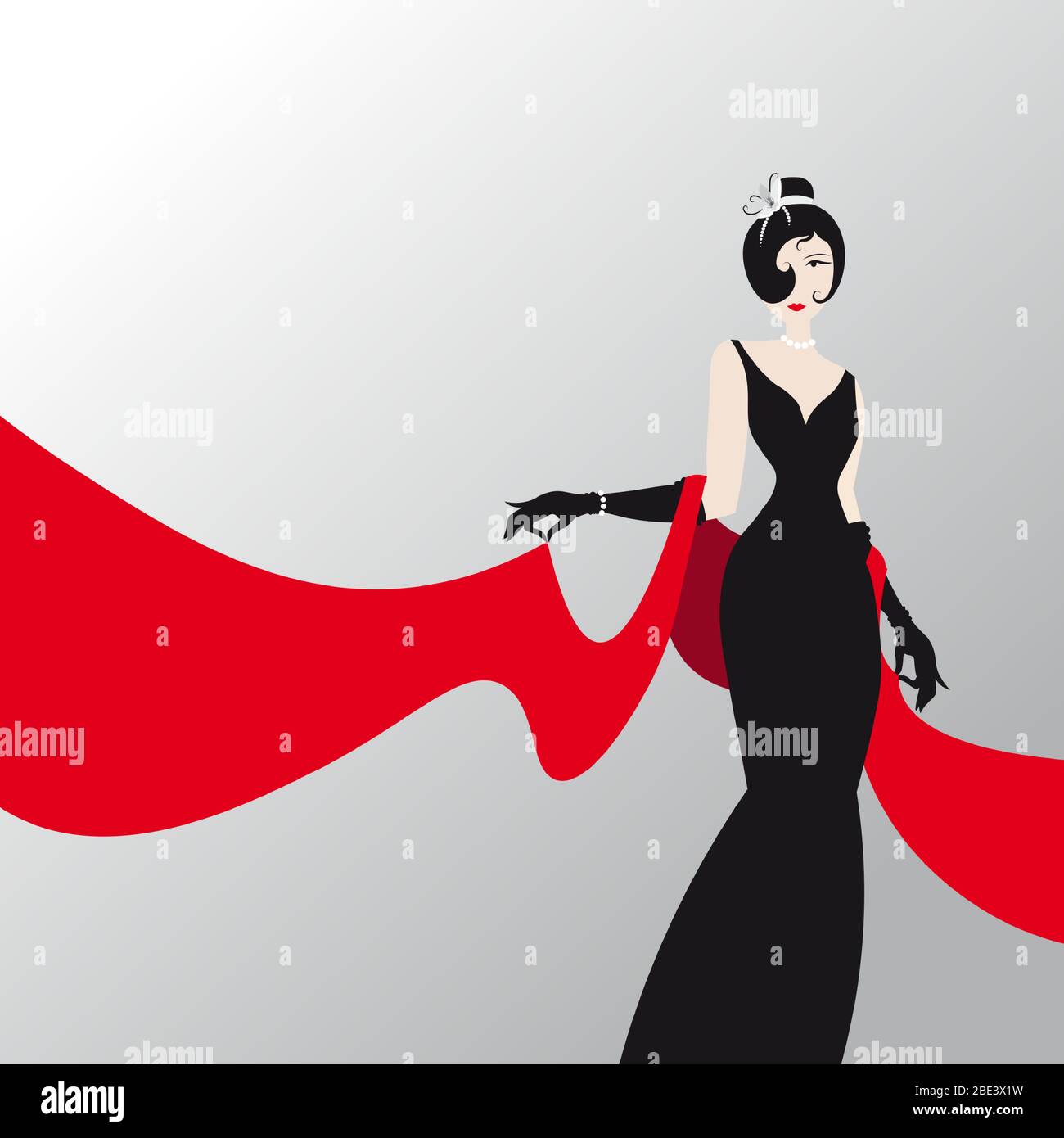 Cute girl with red shawl , fashion silhouette of an woman in a long black  dress and red palantine Stock Vector Image & Art - Alamy
