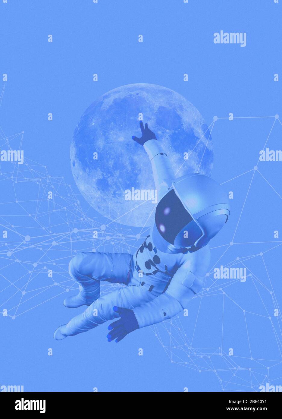 Astronaut with distant planet, illustration. Stock Photo
