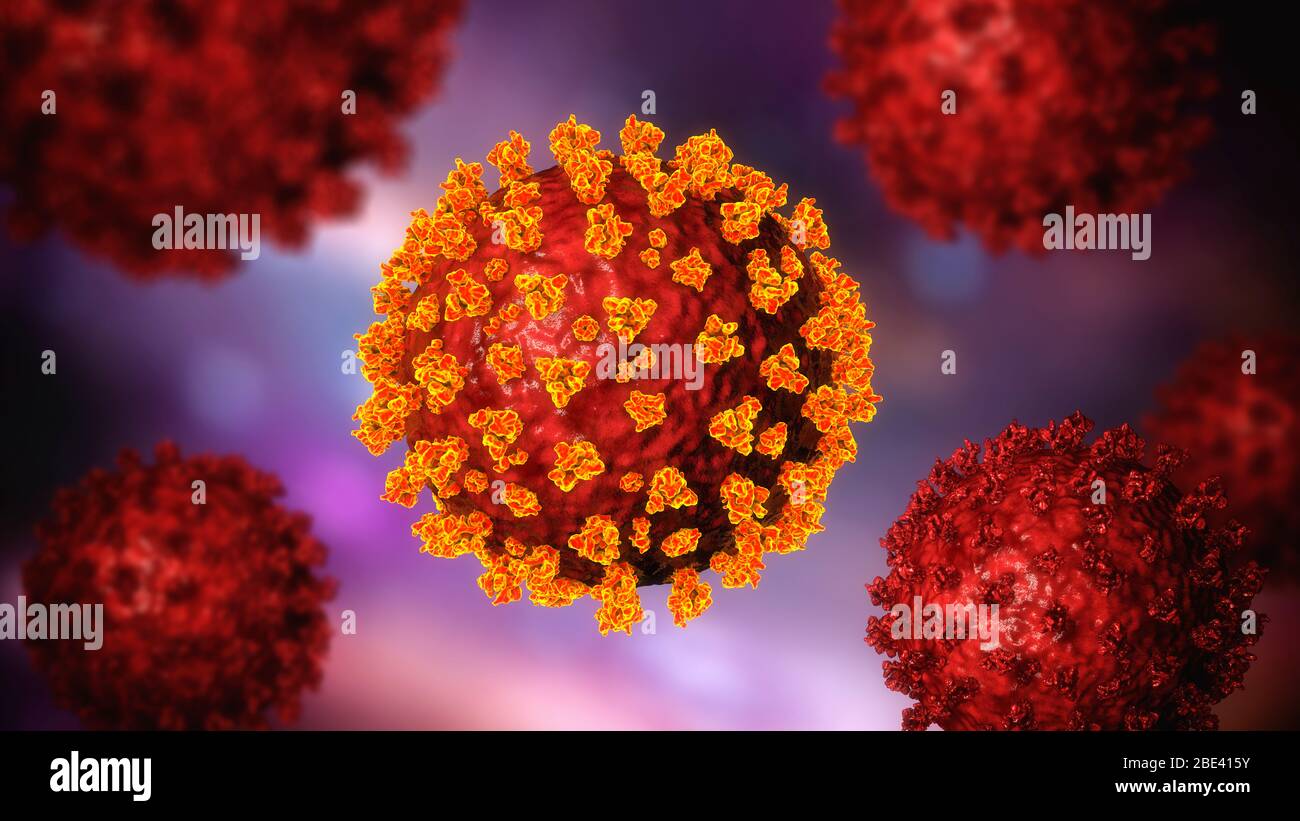 Covid-19 coronavirus particles, illustration Stock Photo