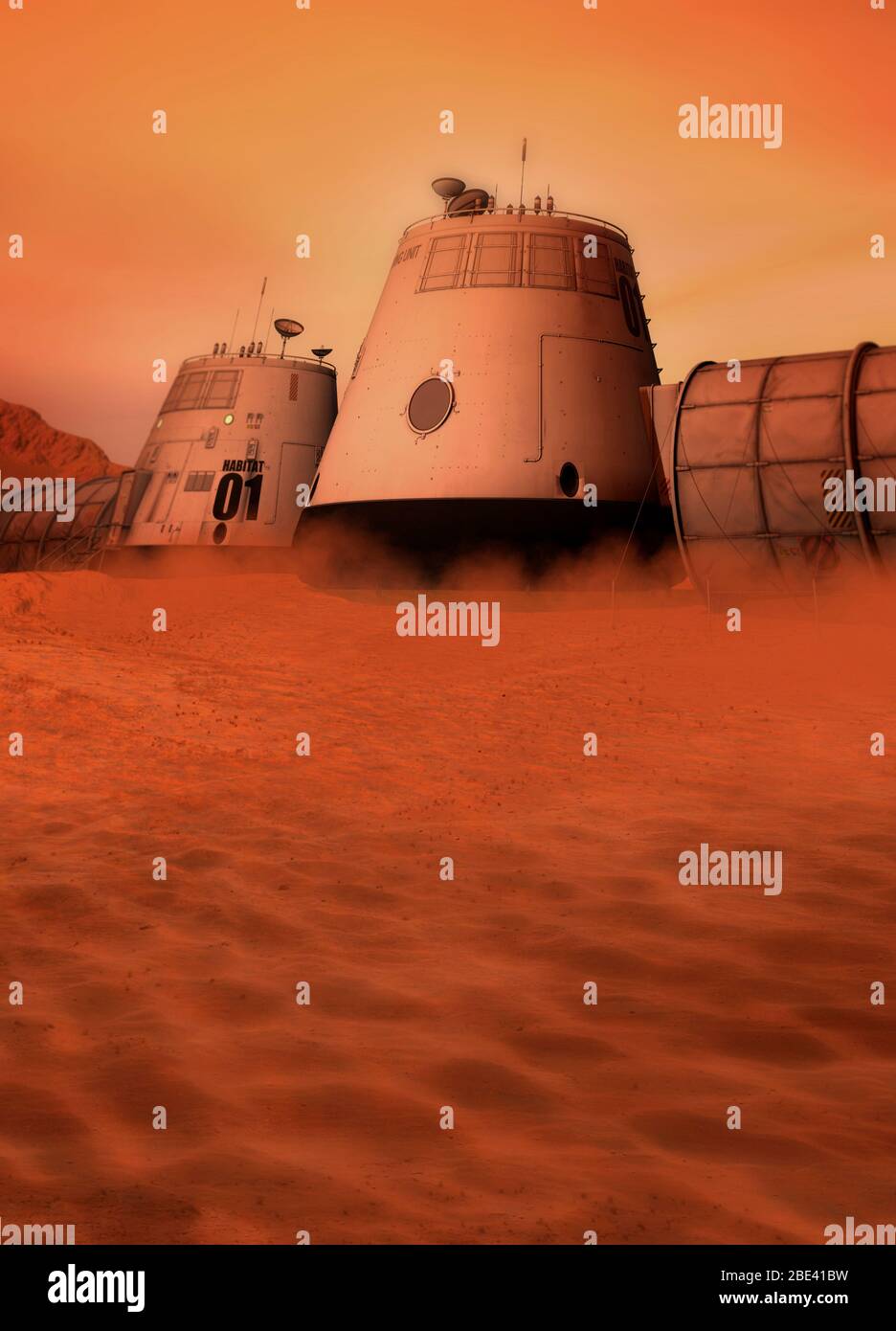 Buildings on Mars, illustration. Stock Photo