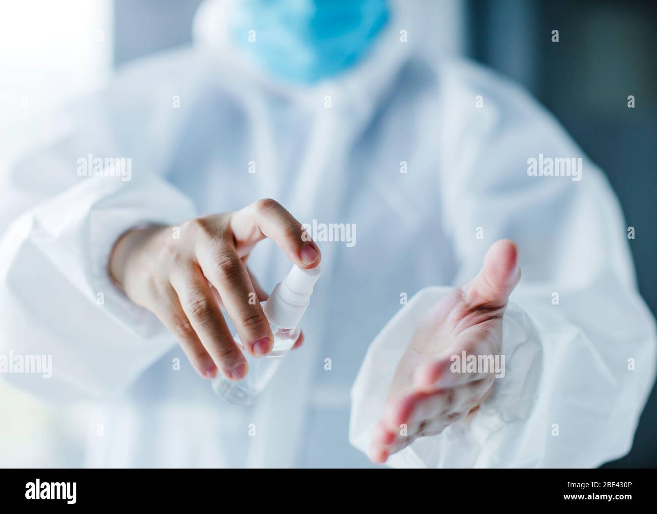 doctor Hand  using  sanitizer prevent virus and plague infection, prevent covid-19 virus Stock Photo