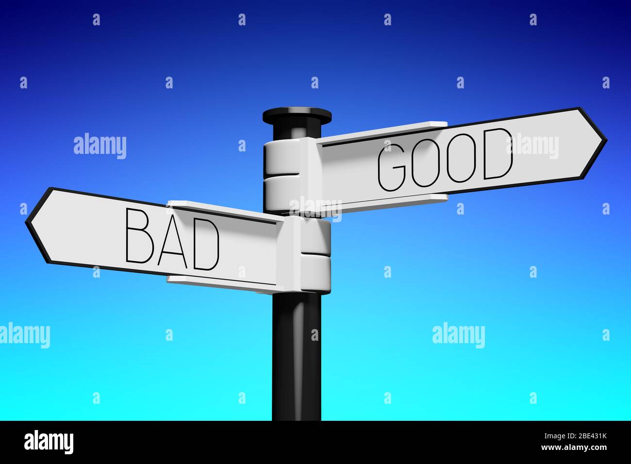 3D illustration/ 3D rendering - crossroads concept - good or bad Stock ...