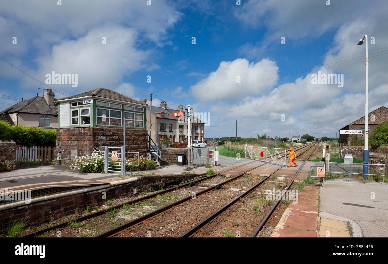 Network Rail Signaller at Bootle on the Cumbrian coast railway closing