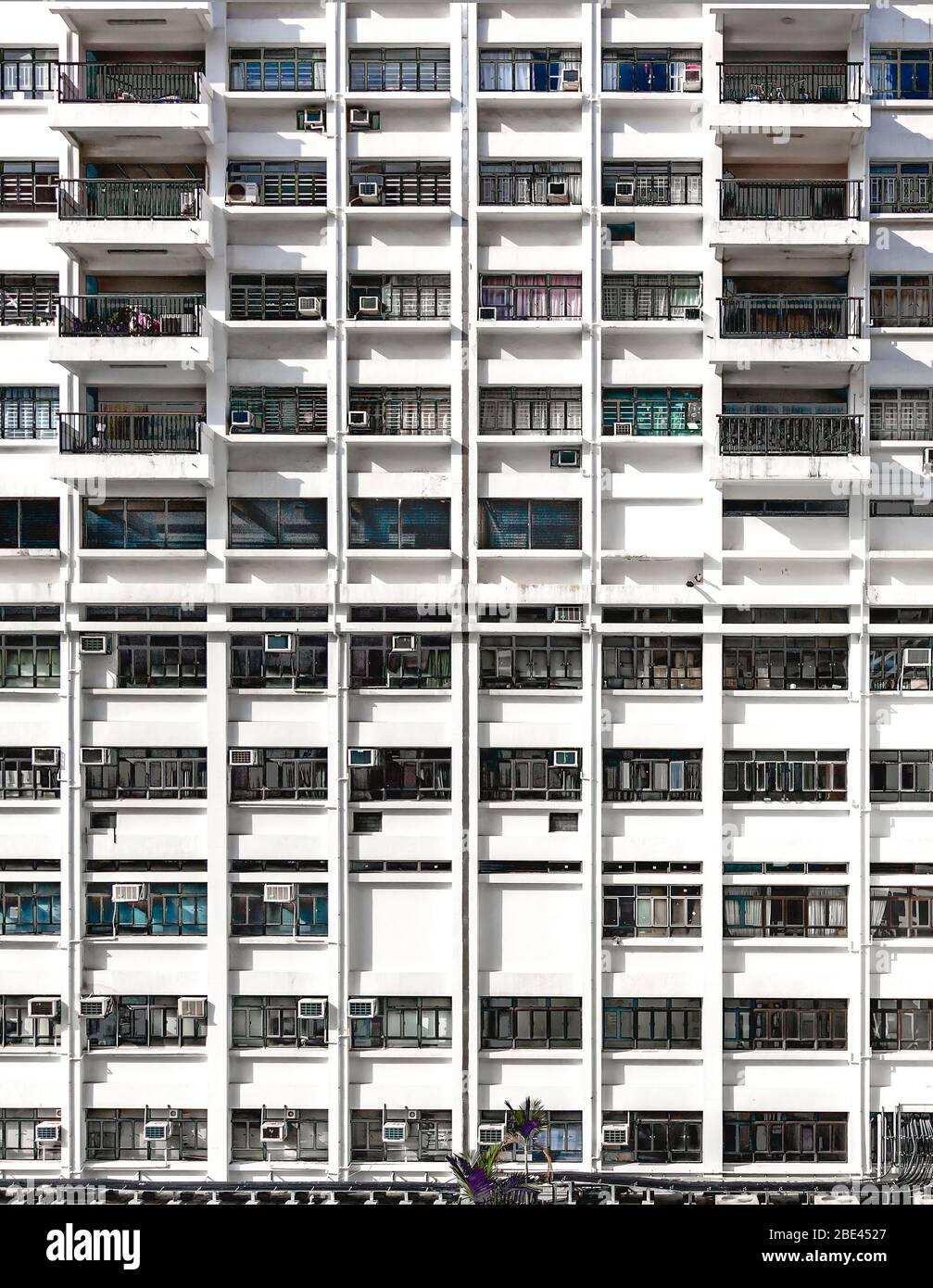 Dystopian Style Dense Grid High Rise Residential Building located in Kowloon, Hong Kong Stock Photo