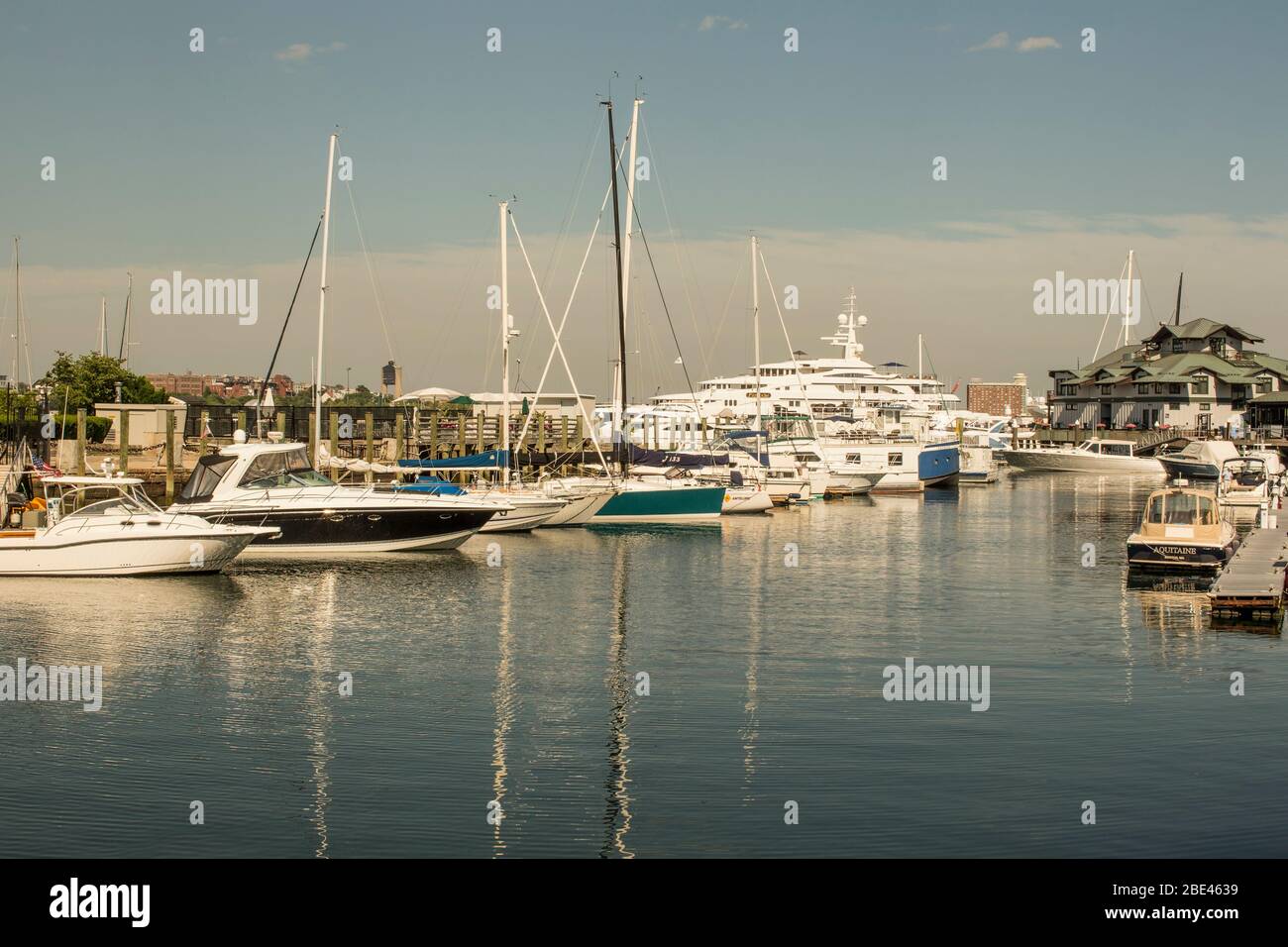 Boats at rest in Boston Harbor.Plenty of marinas and boat slips in