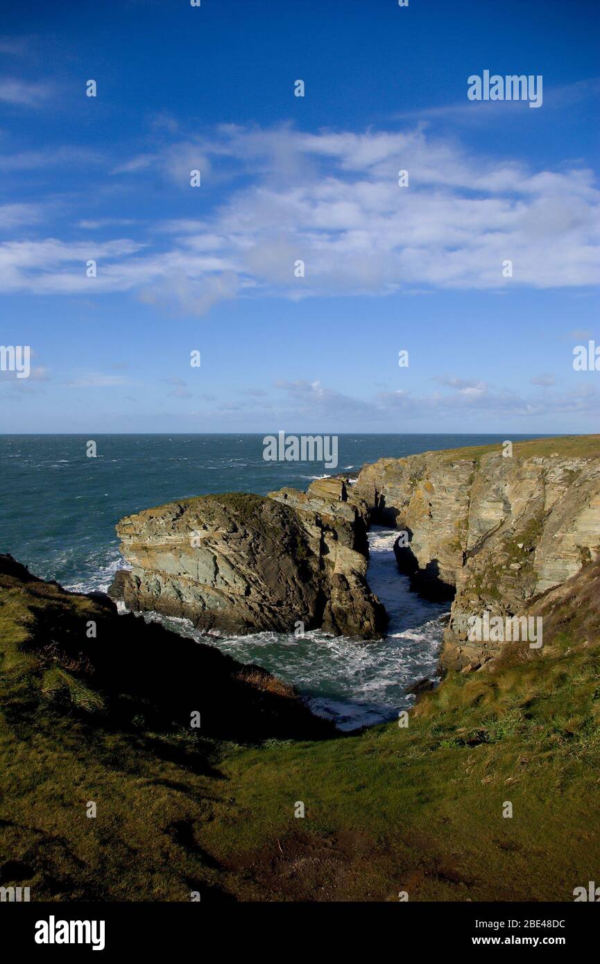 Rocky outcrop on the Anglesey coast in North Wales Stock Photo