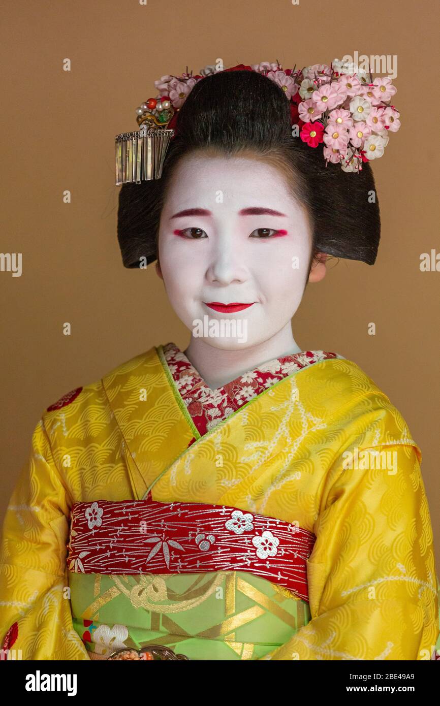 Portraits of a Maiko in Kyoto, Japan Stock Photo