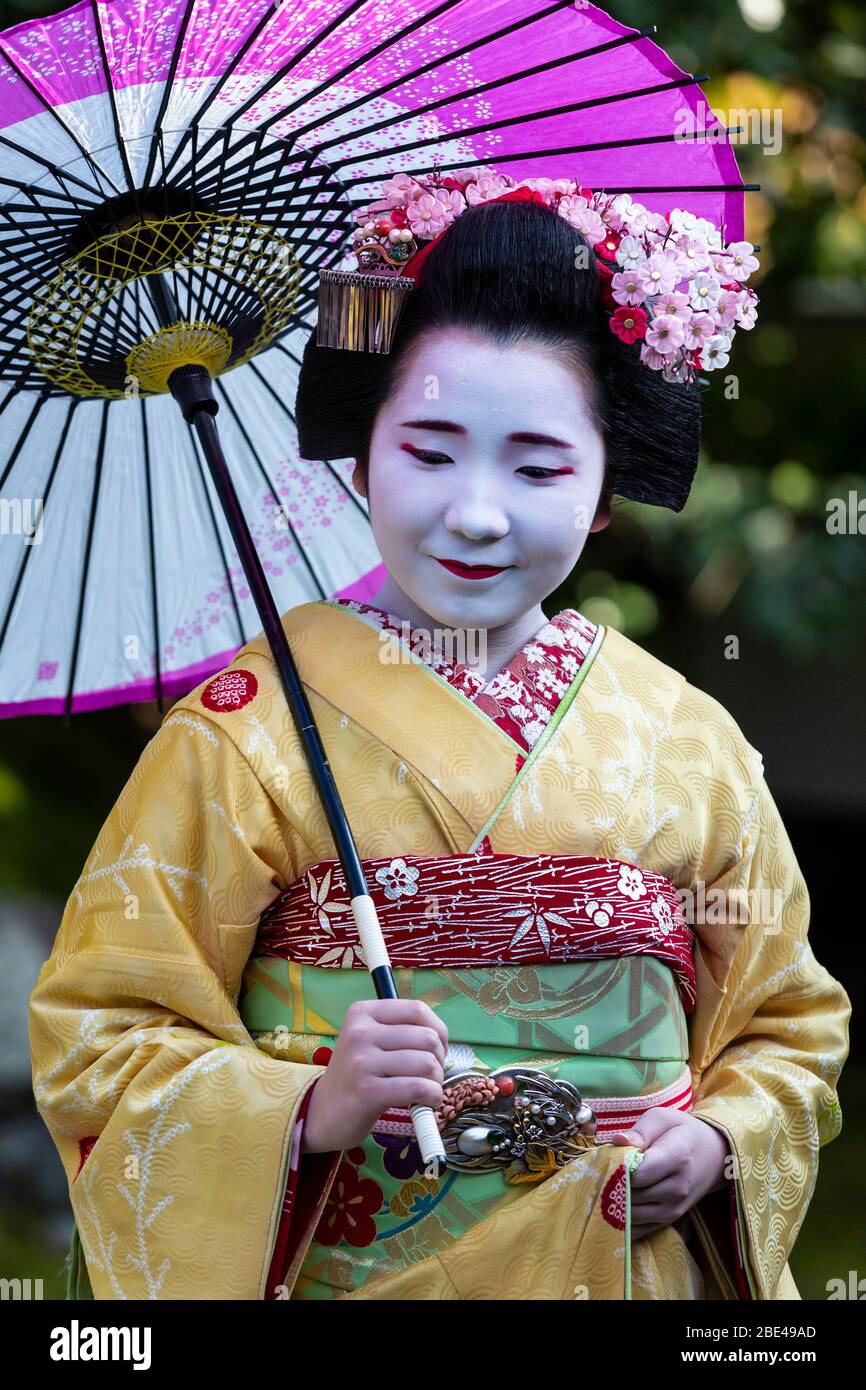 Portraits of a Maiko in Kyoto, Japan Stock Photo