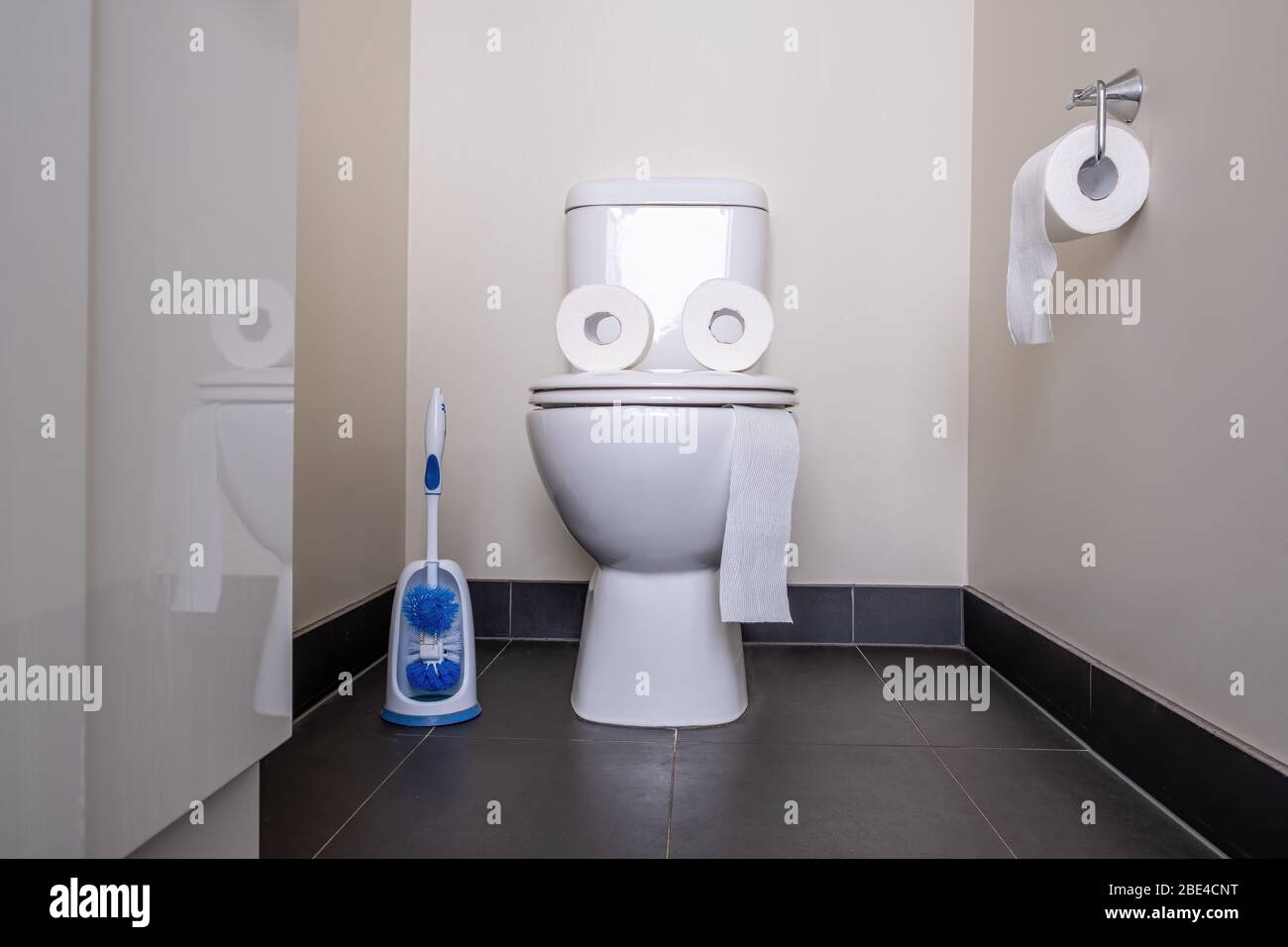 Funny frog face made from toilet bowl and paper Stock Photo
