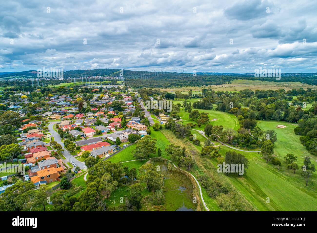 Rowille suburb and reserve in Melbourne, Australia - aerial view Stock Photo