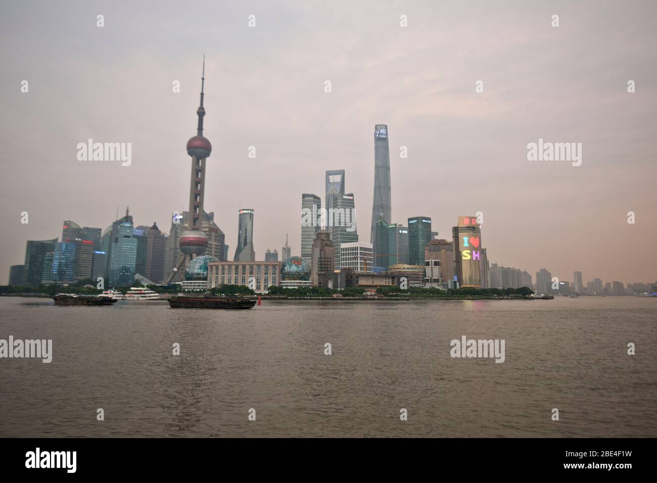 Shanghai's Pudong skyline towers over the Huangpu River, view from The Bund. China Stock Photo