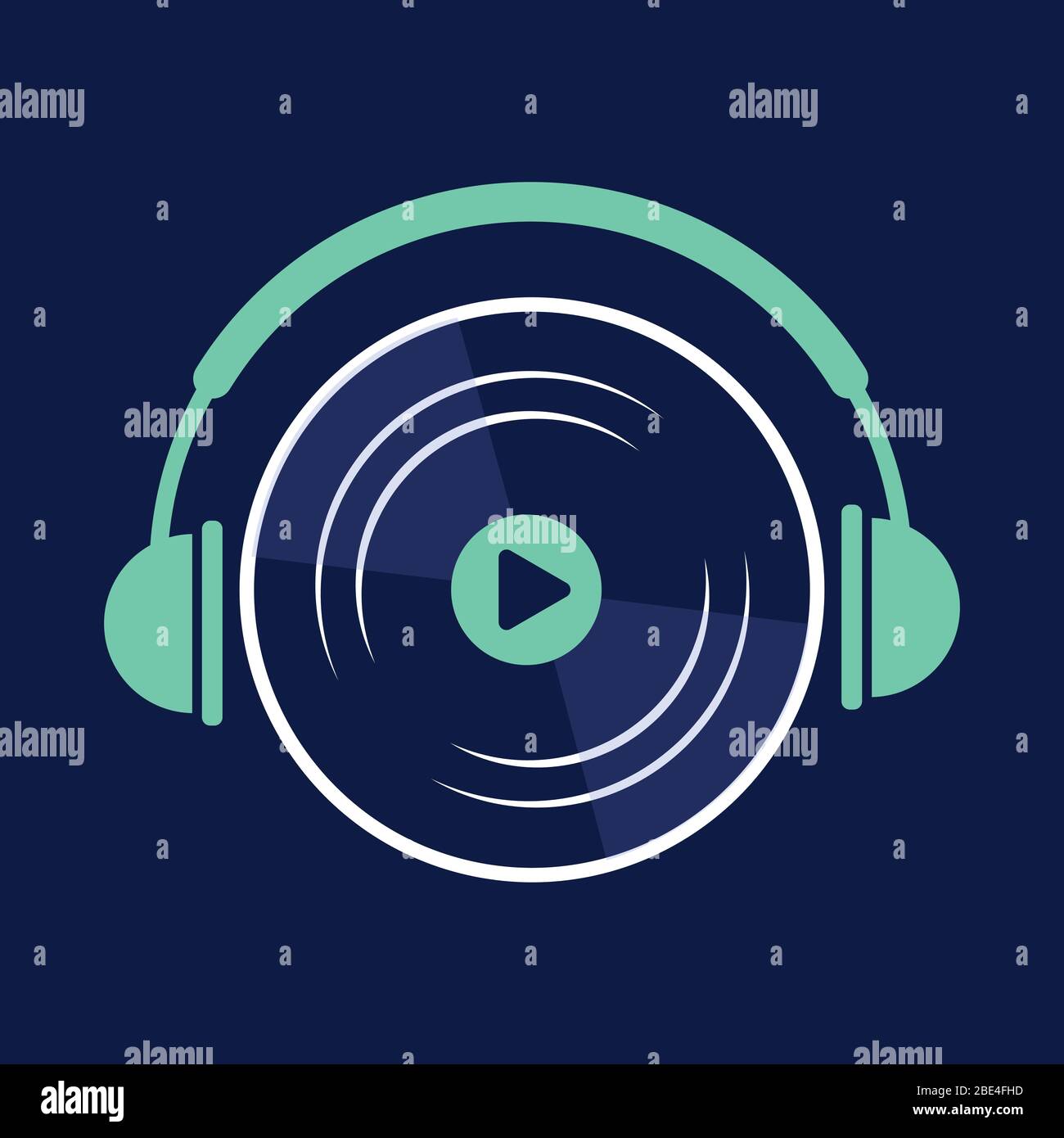 vinyl record play music vector with headphone on blue background