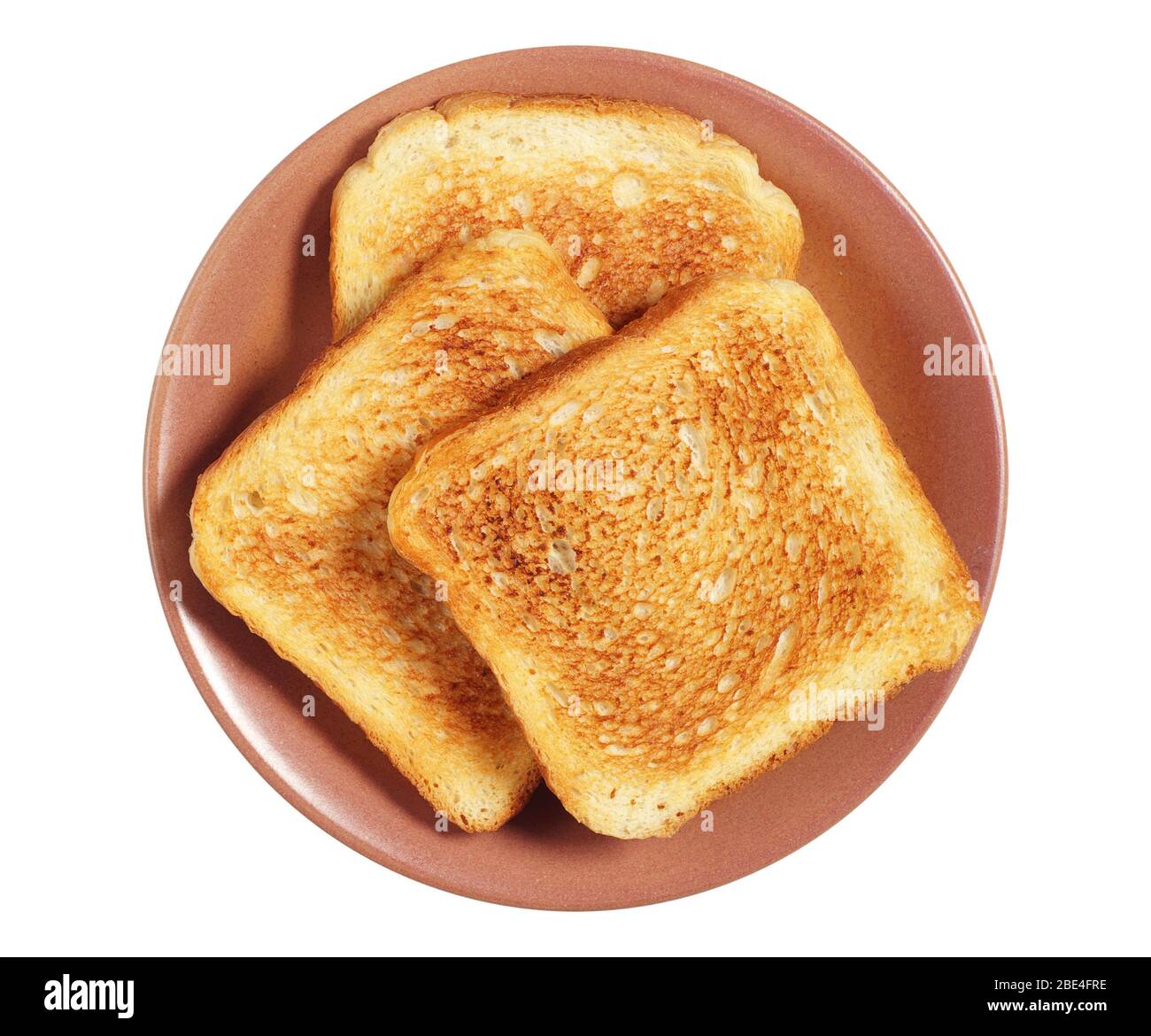 Plate with toasted bread isolated on white background, top view Stock ...