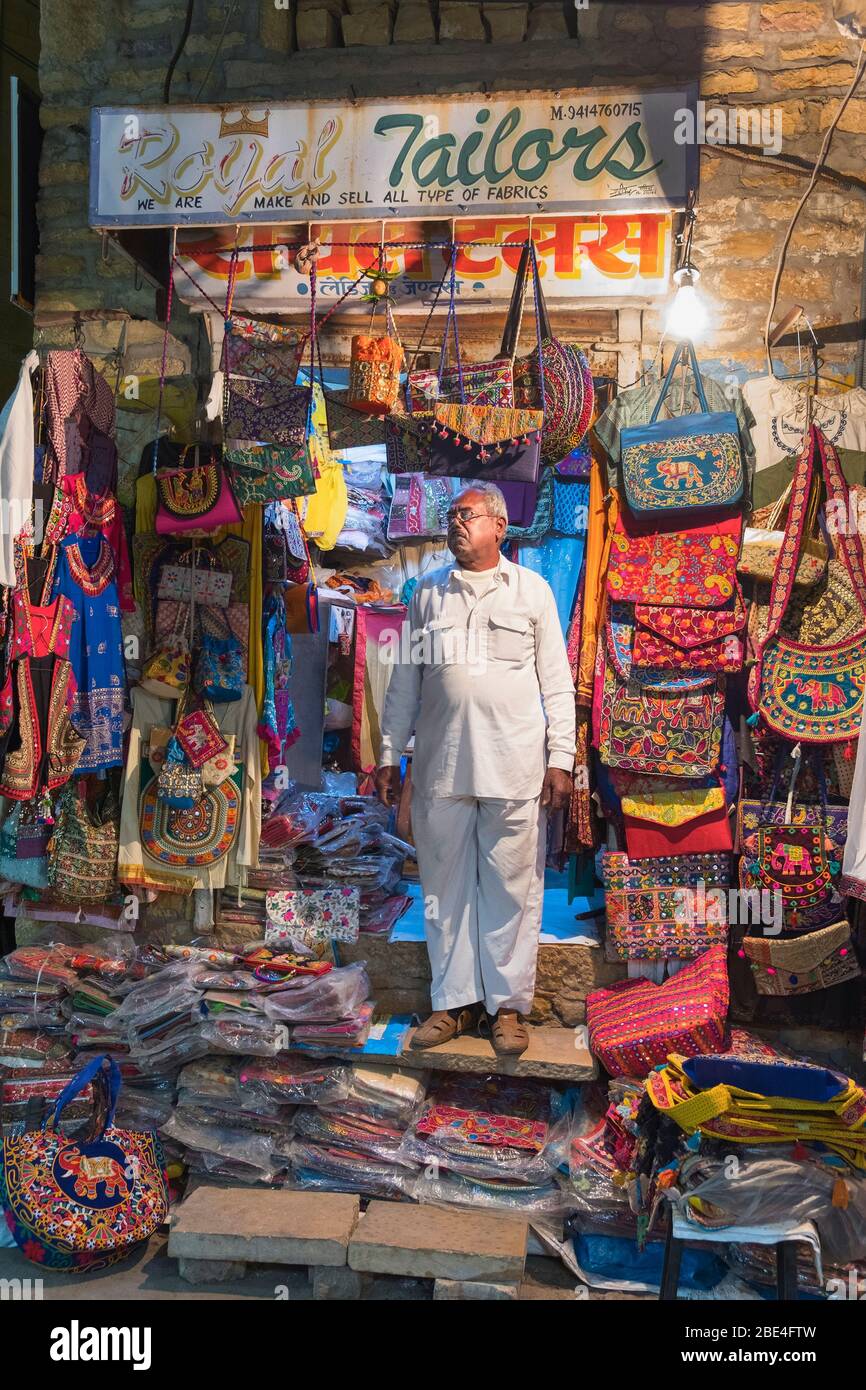 Tailor's shop Jindani Chowk Jaisalmer Rajasthan India Stock Photo