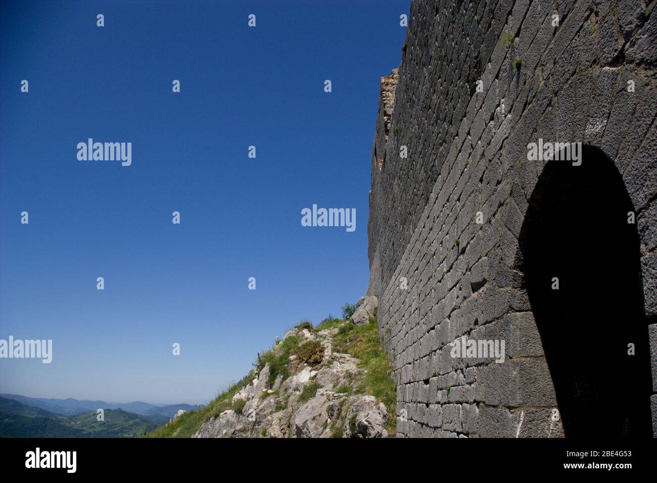 Montsegur castle and blue sky in the south of France Stock Photo