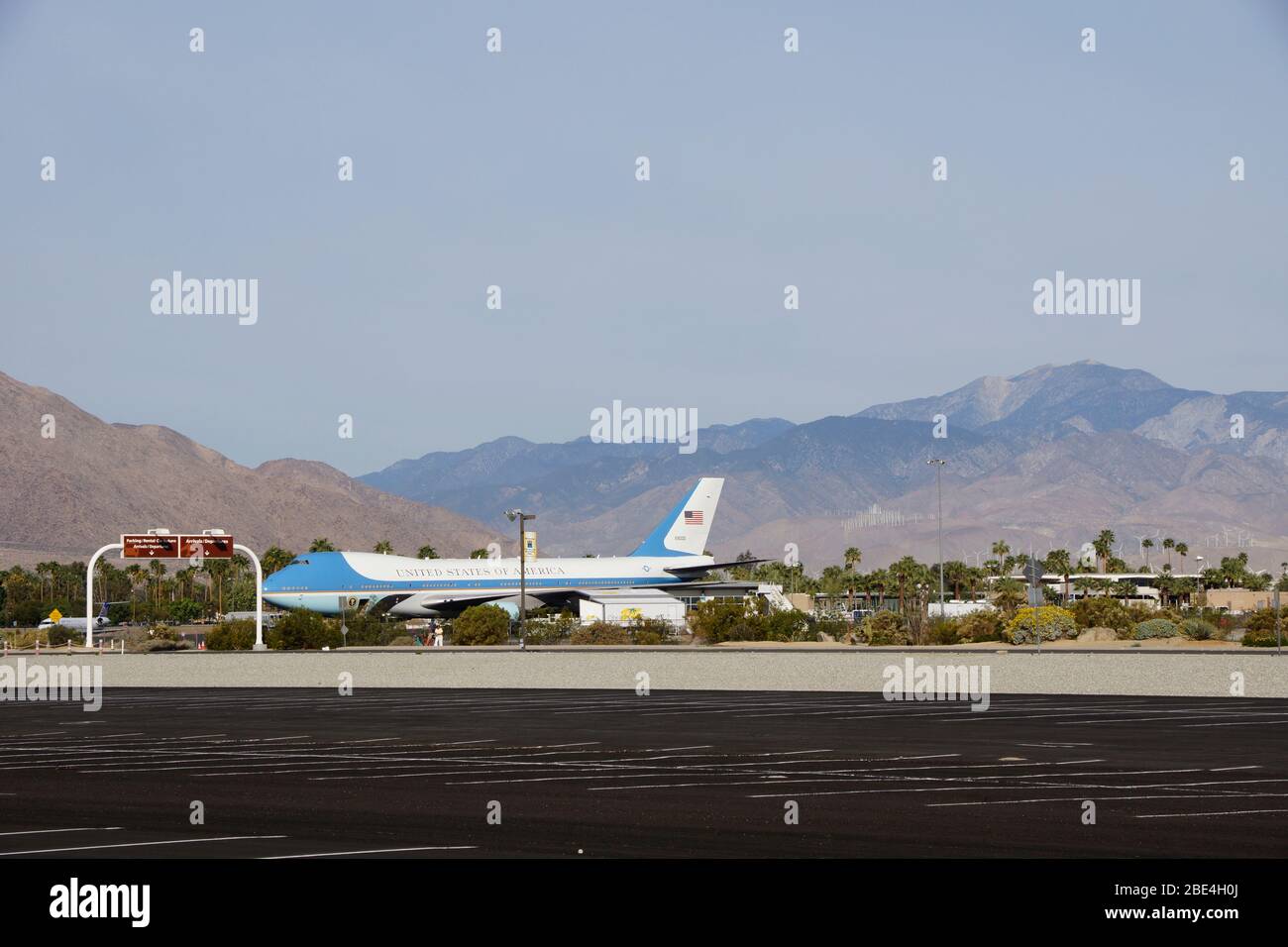 Palm Springs USA - 15 February 2014 - Airforce One airplane in Palm Springs Stock Photo