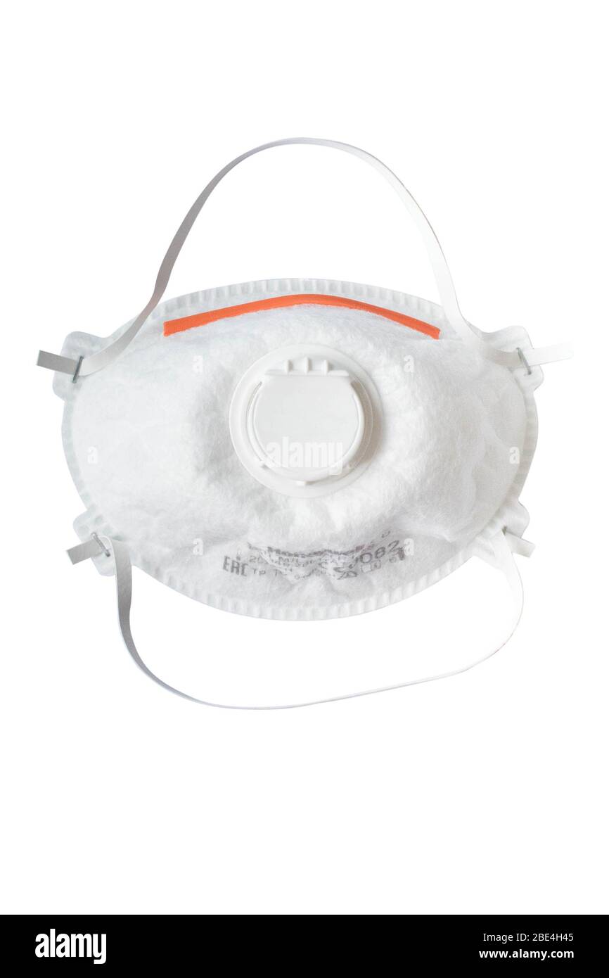The highest standard of protection respirator mask, N100 or FFP3 grade. For coronavirus protection concepts. Isolated on white with clipping path. Stock Photo