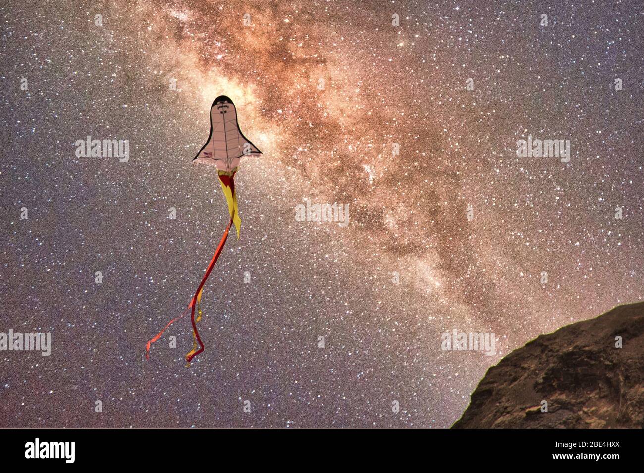 Spaceship kite with a starry night background Stock Photo Alamy