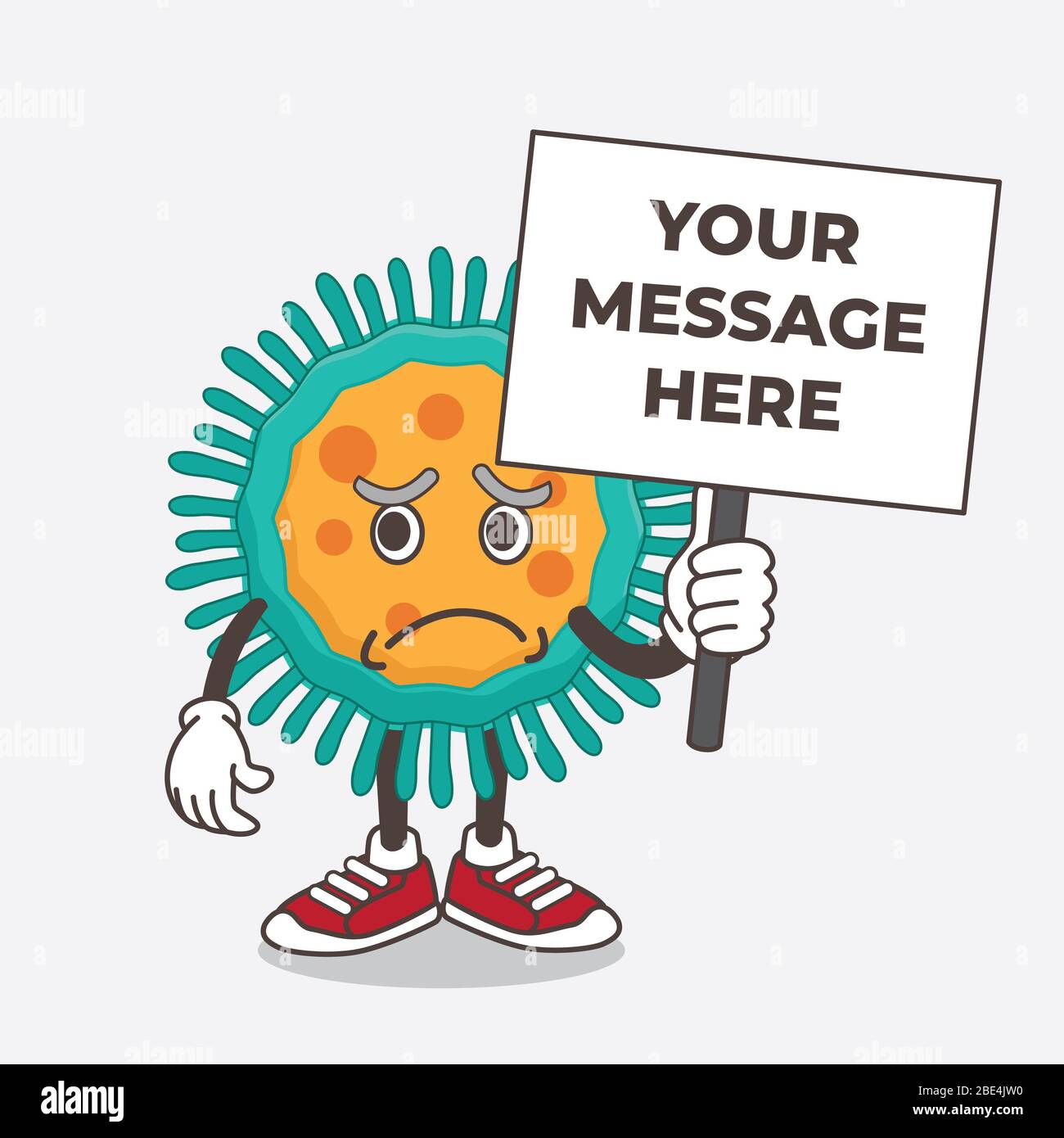 An illustration of Blue Virus cartoon mascot character with cheerless ...