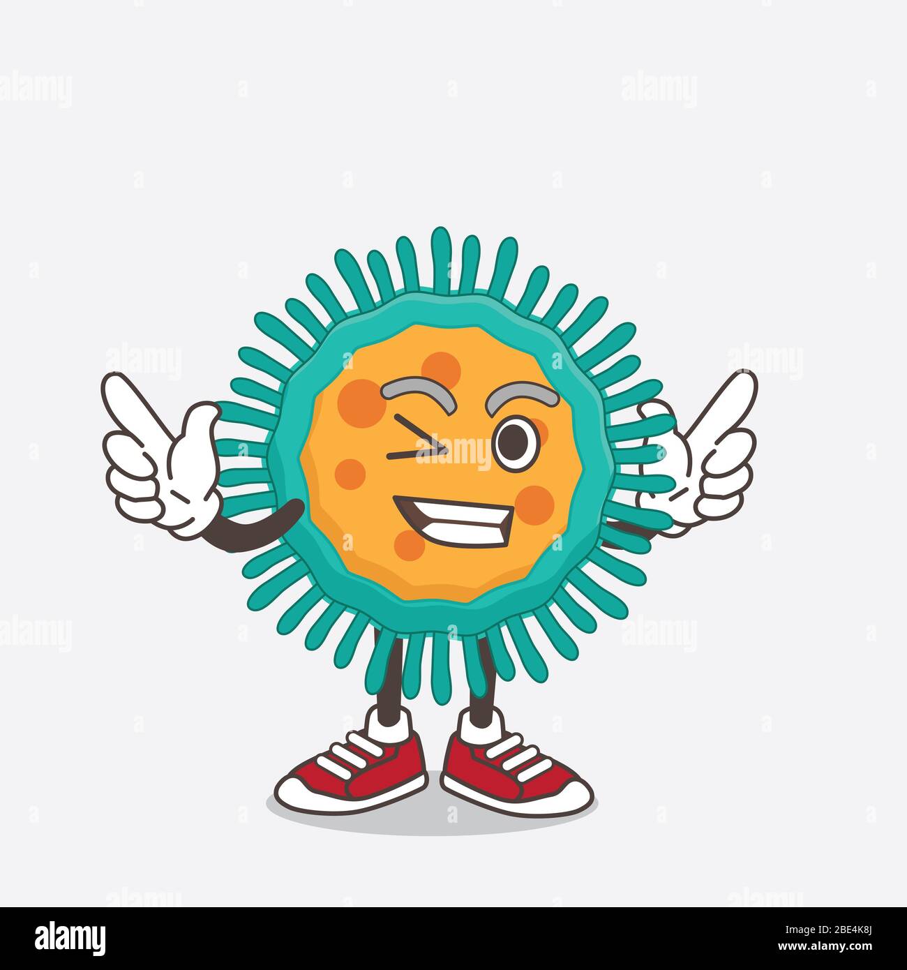 An illustration of Blue Virus cartoon mascot character with Winking eye ...