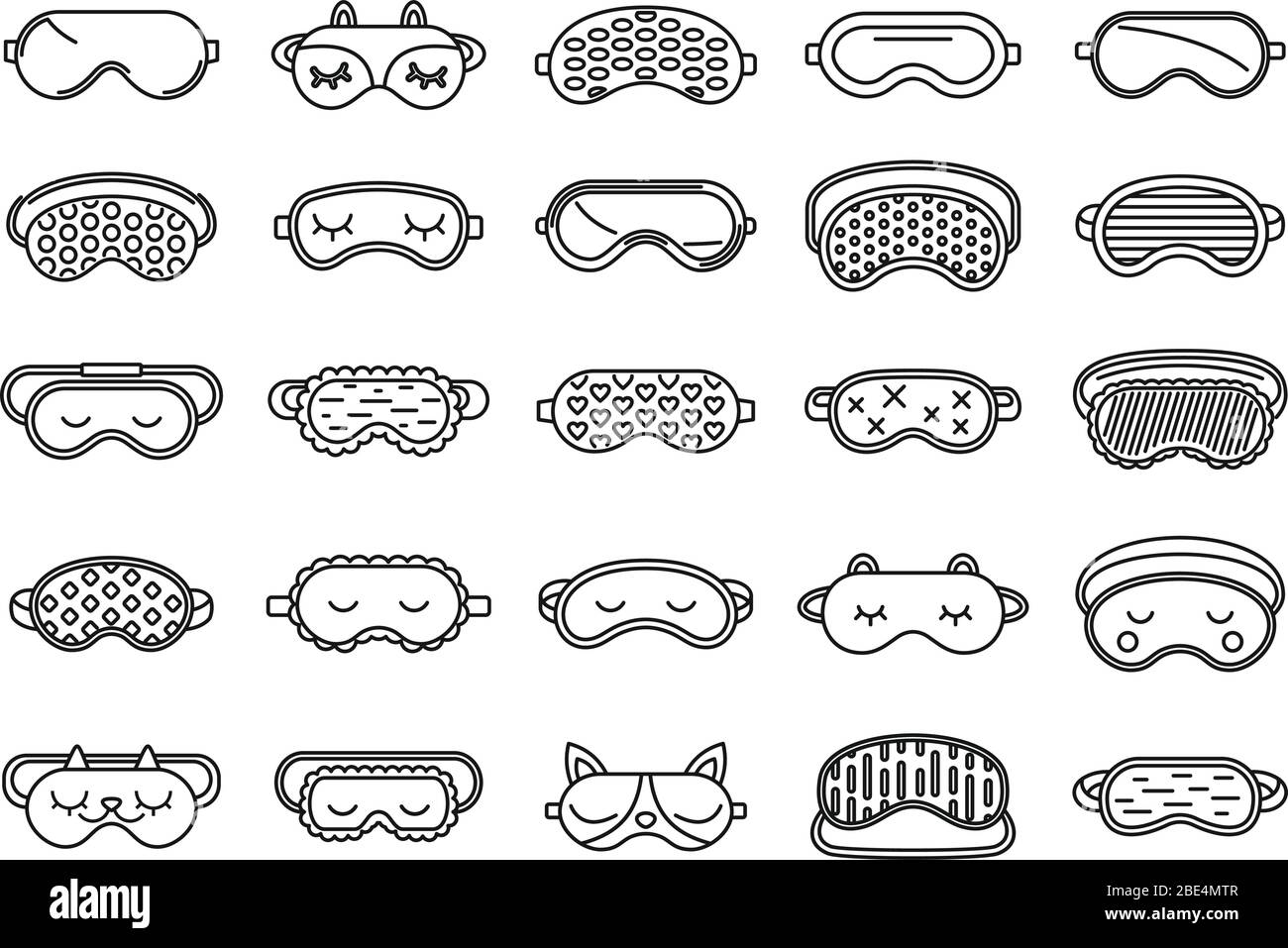 Face sleeping mask icons set. Outline set of face sleeping mask vector