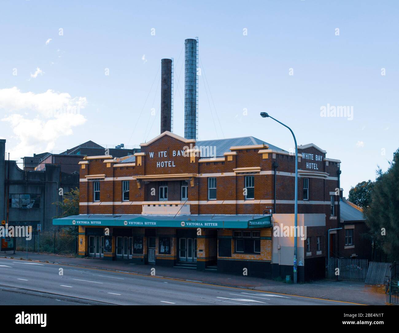 White Bay Hotel Rozelle Sydney,with  abandoned White Bay power station behind.The hotel was demolished in 2010 Stock Photo
