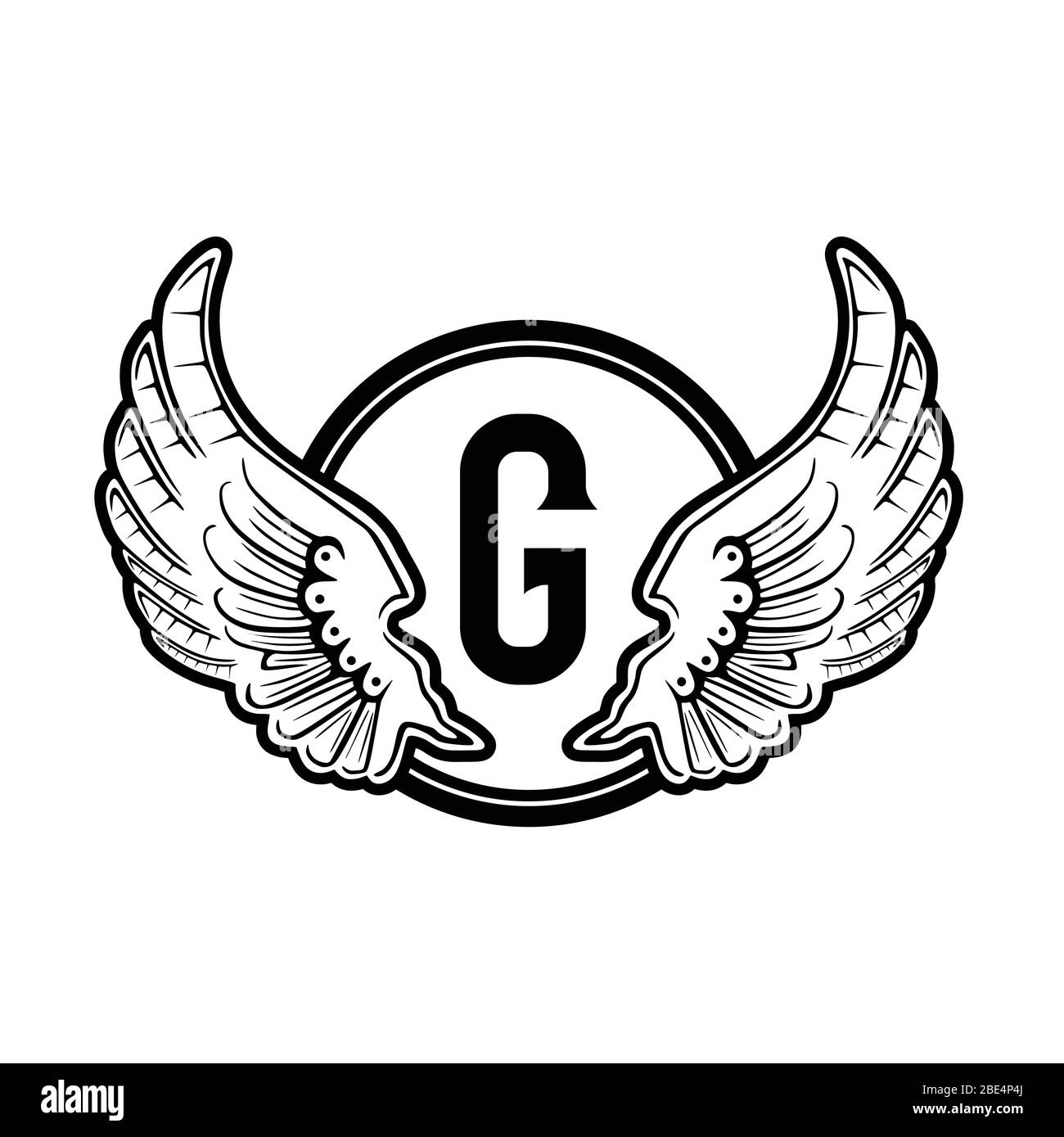 initial letter G Wing round badge logo design, isolated on white ...