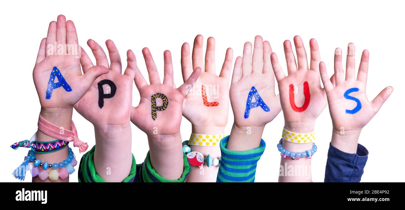 Children Hands Building Word Applaus Means Applause, Isolated Background Stock Photo