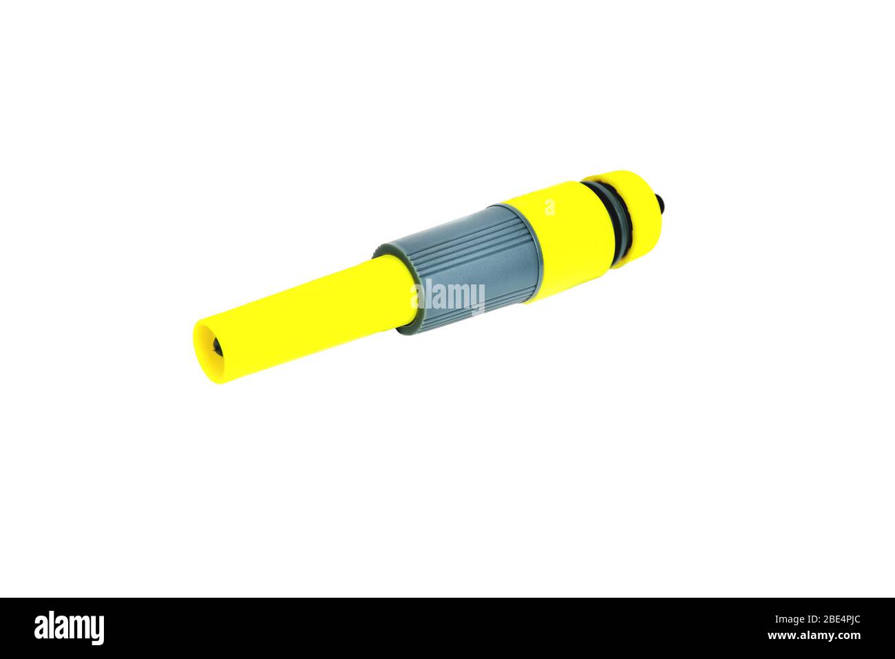 water sprinkler for hand watering lawns yellow-gray close-up white background Stock Photo
