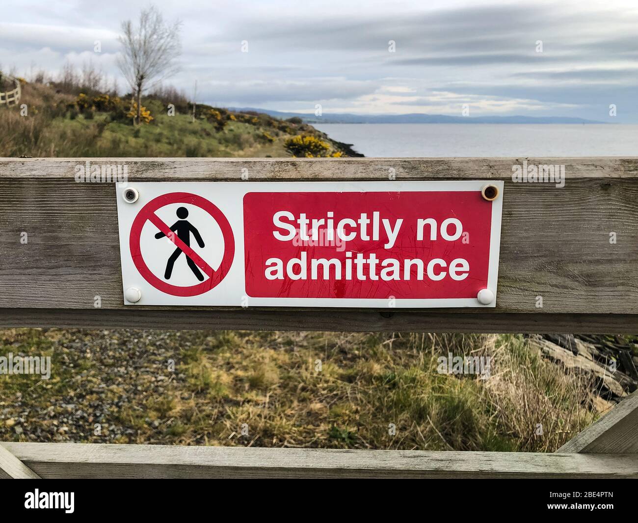 Derry, UK - April 4, 2020: No Admittance sign in a public park in the UK Stock Photo