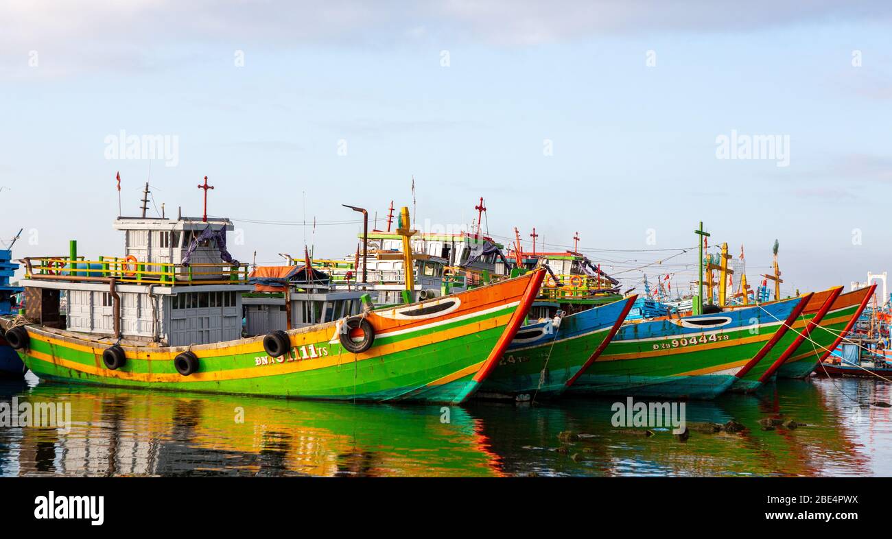 Boats in Da Nang Harbor, Vietnam Stock Photo