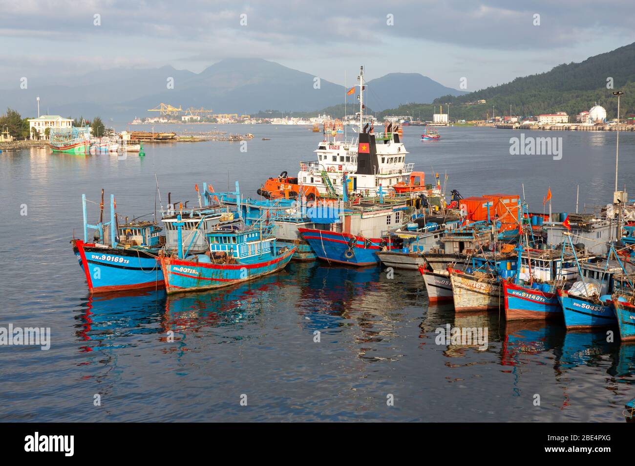 Boats in Da Nang Harbor, Vietnam Stock Photo