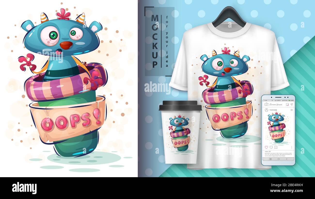 Monster coffee poster and merchandising. Stock Vector