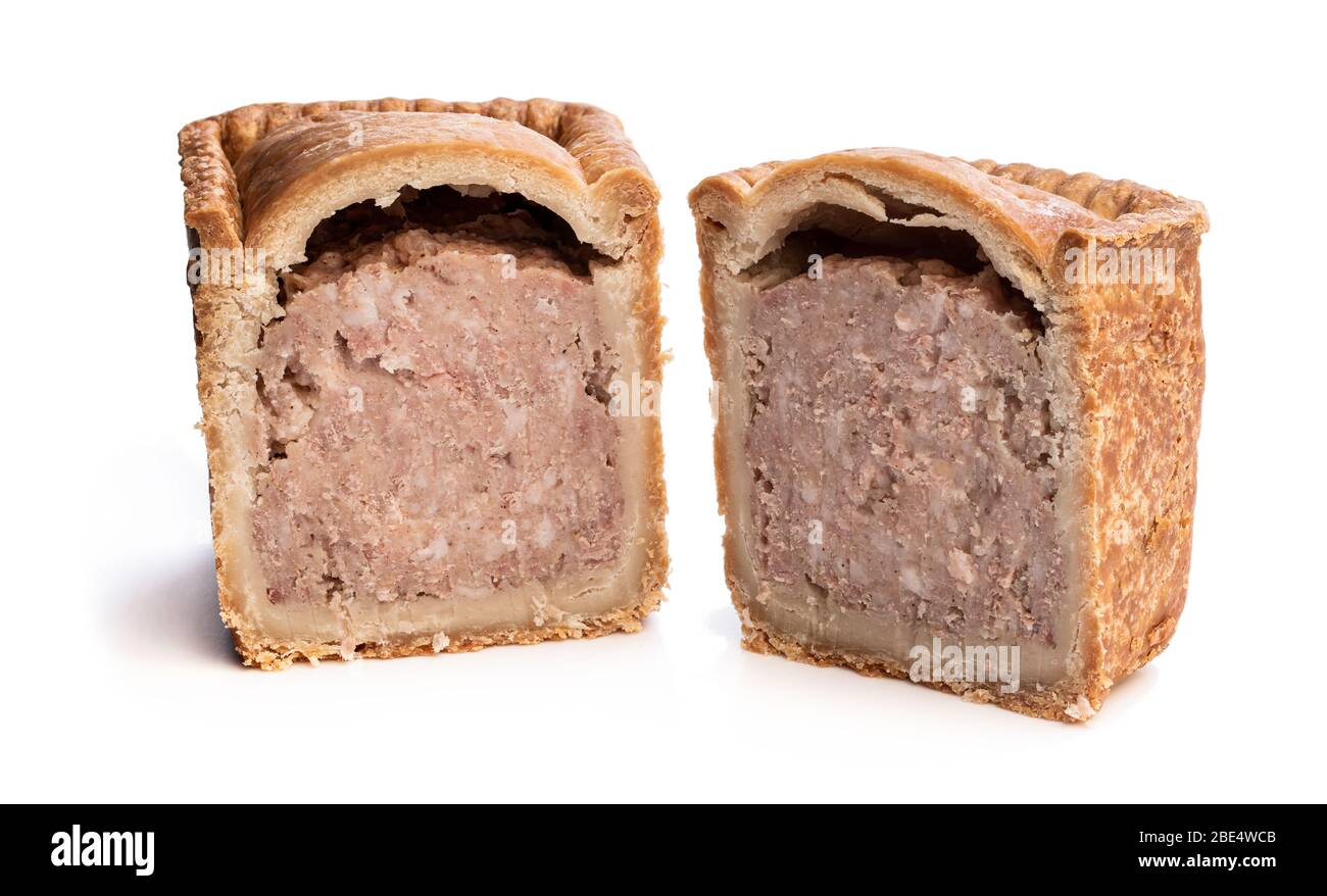 Traditional English savoury pork pie isolated on white Stock Photo Alamy