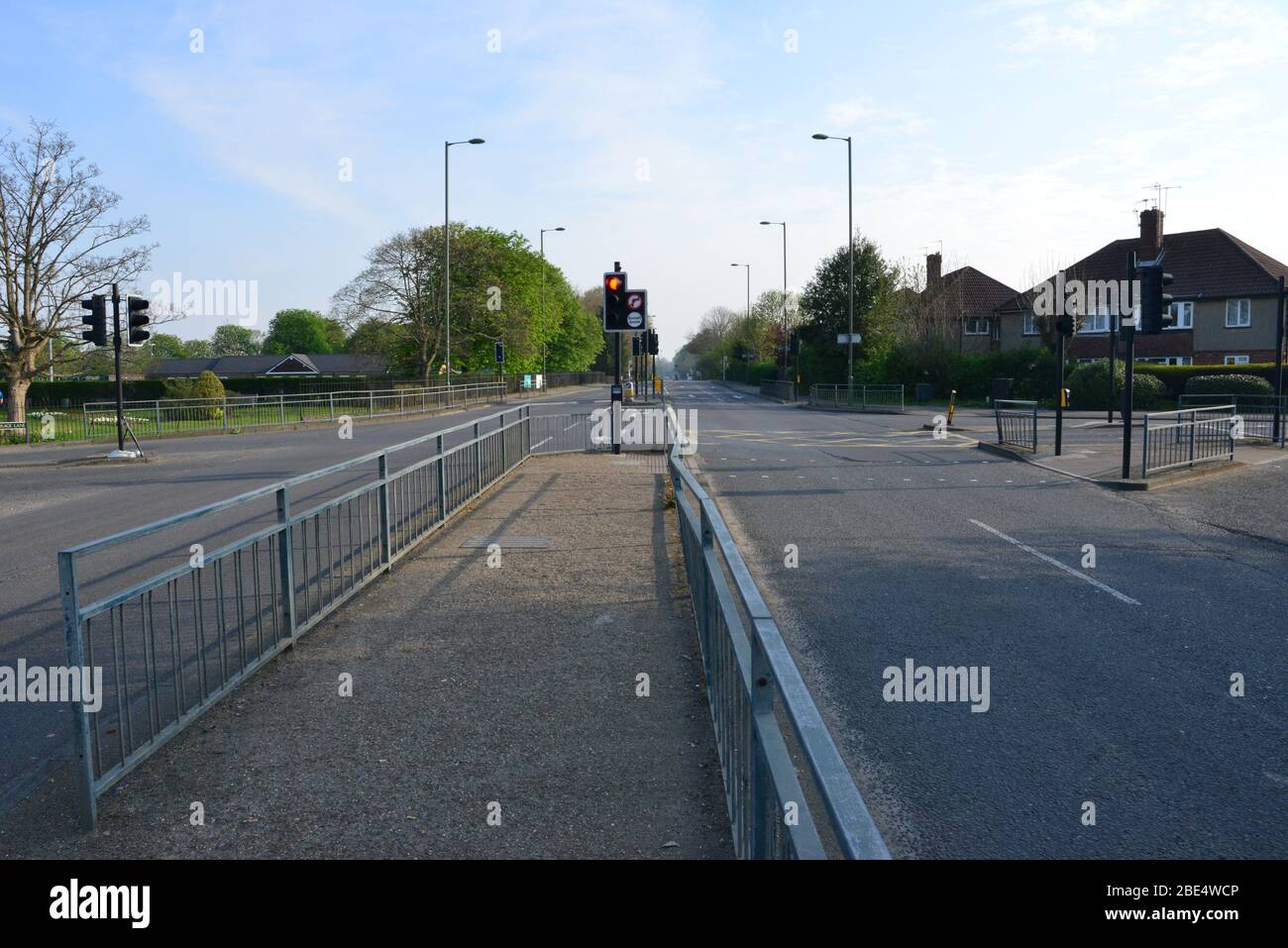 Empty traffic light during the Covid-19 Lock down in Horley, Surrey.  Being within 1 mile of Gatwick airport these lights are normally very busy. Stock Photo