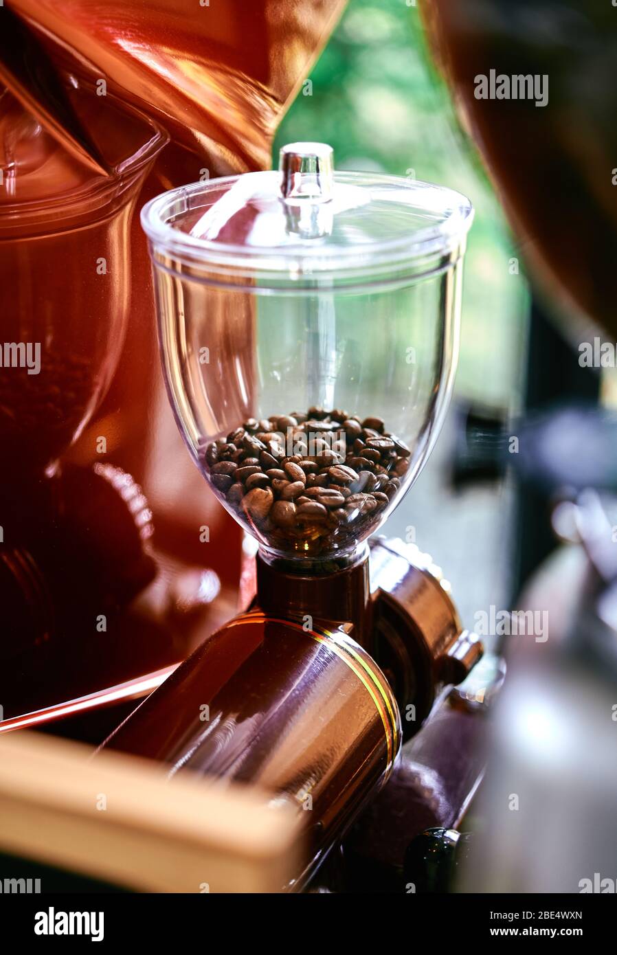 Close-up of espresso machine and shot glasses during a pour Stock Photo -  Alamy