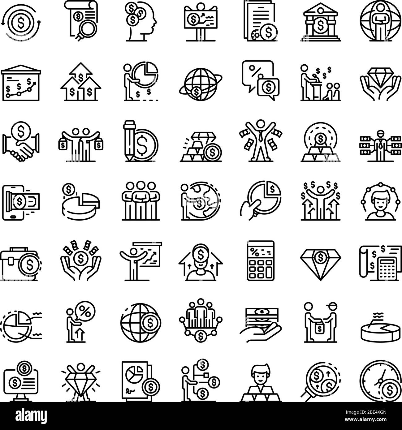 Broker icons set, outline style Stock Vector