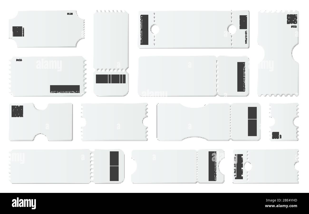 Blank Ticket Mockup White Tickets With Barcodes Empty Coupon And Blank Ticket Mockup White Tickets With Barcodes Empty Coupon And