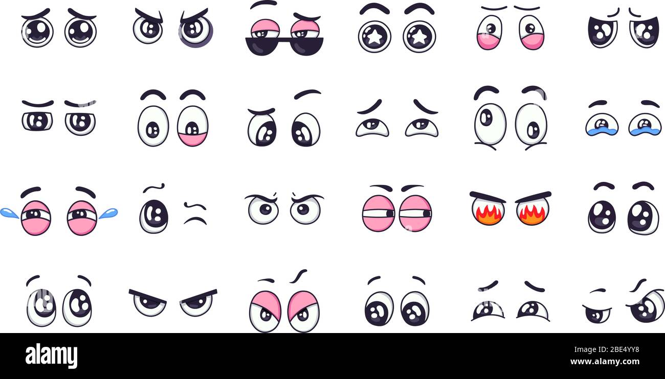 Cartoon eyes. Comic funny expression eyes with various emotions, crying eyes,  laughing, angry and cute winking eyes isolated vector illustration set  Stock Vector Image & Art - Alamy