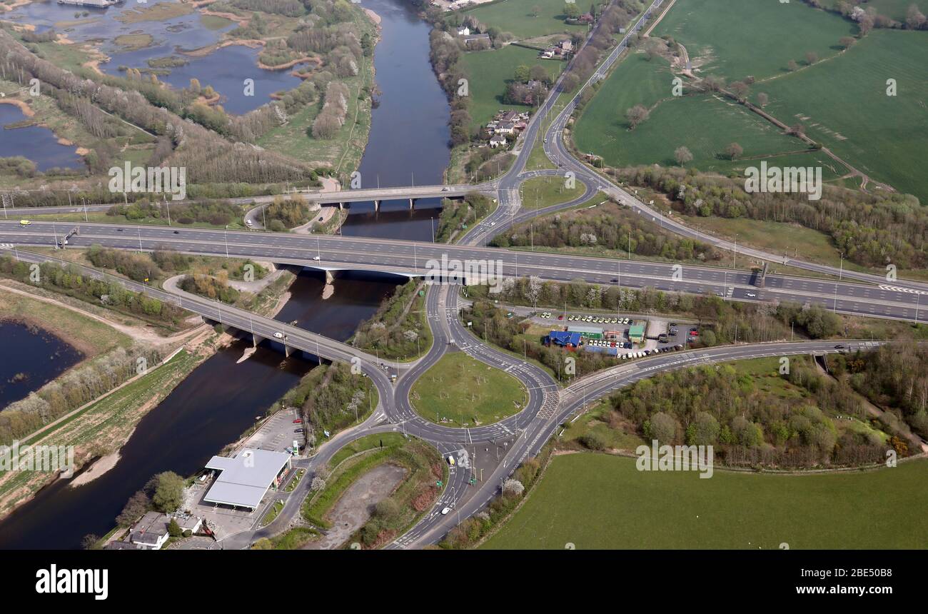 aerial view of the NW Motorway Patrol Group Traffic police station at junction 31 of the M6 at Preston, Lancashire Stock Photo