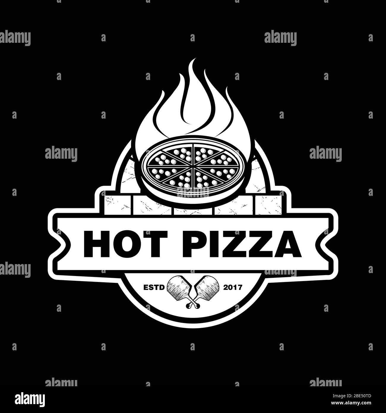 Vintage Retro Pizza badge, Hot pizza Logo vector illustration Stock