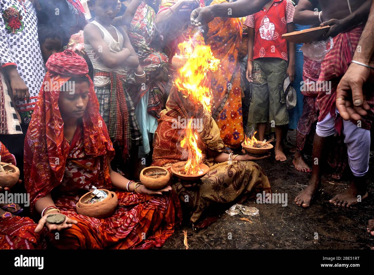 chunk a ritual performing by devotees during stall puja at west bengal india Stock Photo