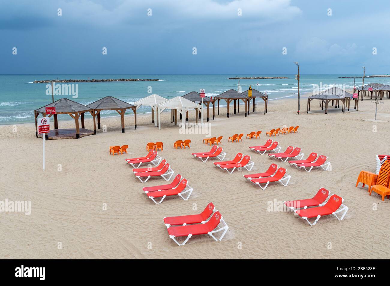 The beach of Tel Aviv on a cloudy day Stock Photo
